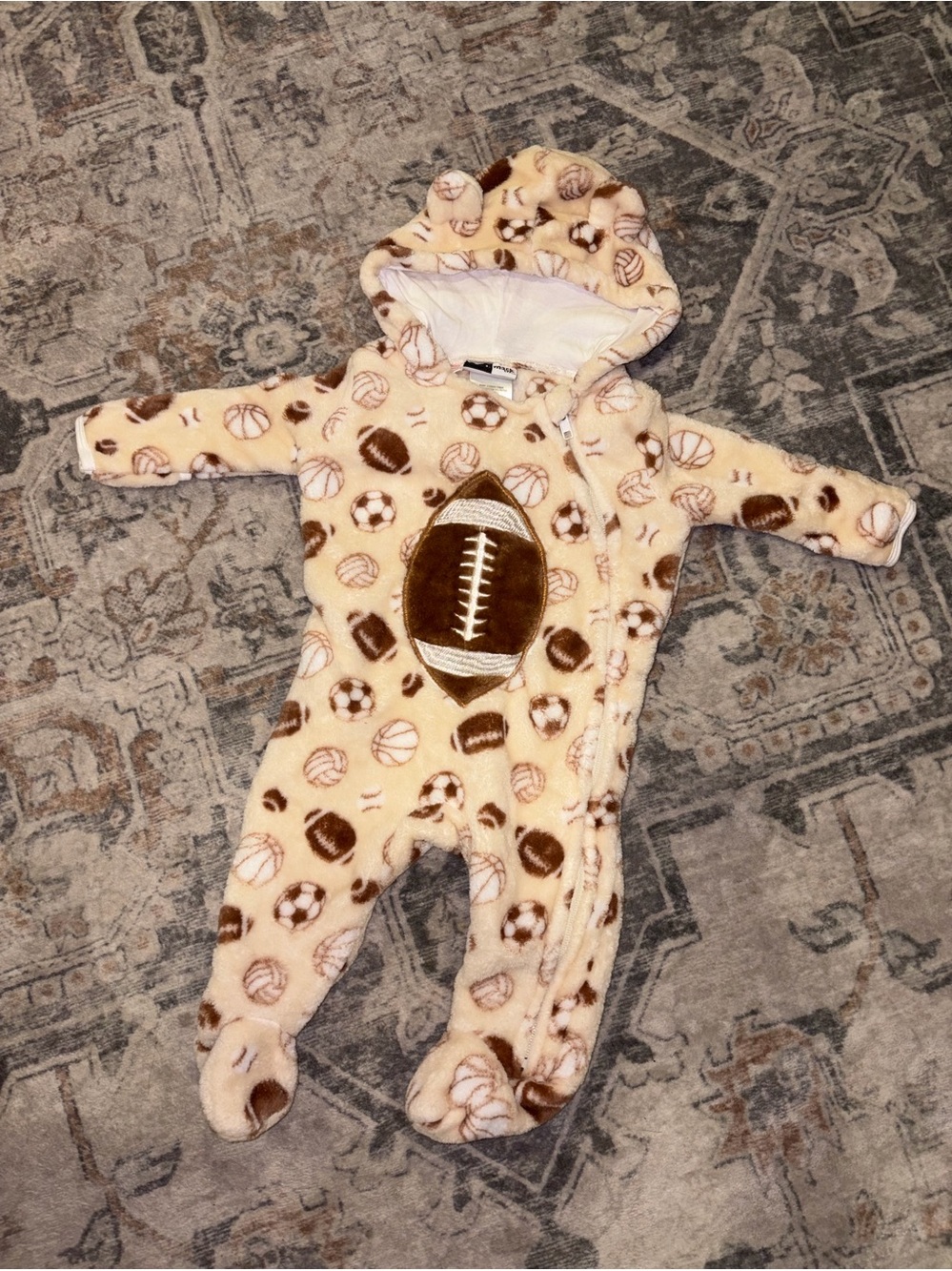 Cream & Brown Sports Fleece Baby One-Piece